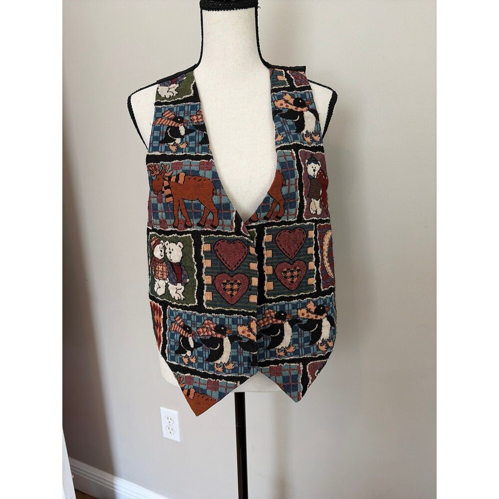 Women's Tapestry Vest with Animals and Hearts